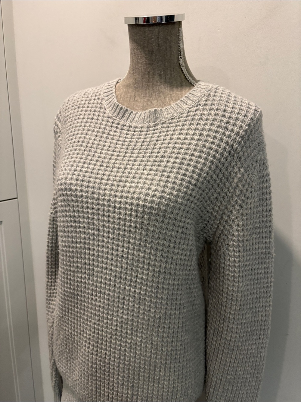 AllSaints Wool Waffle Knit Sweater Grey Oversized Size S - Picture 11 of 15